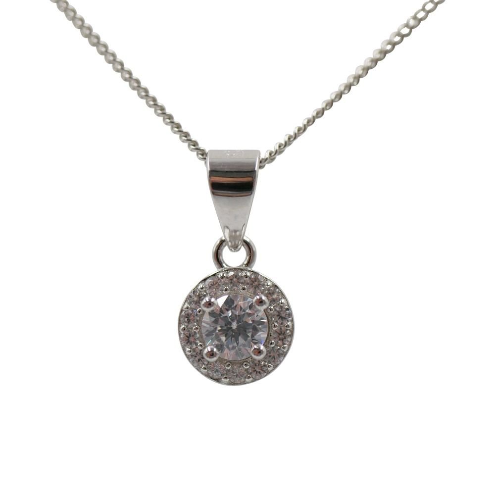 Sterling Silver Clear & Emerald CZ Pendant Necklace for gifting