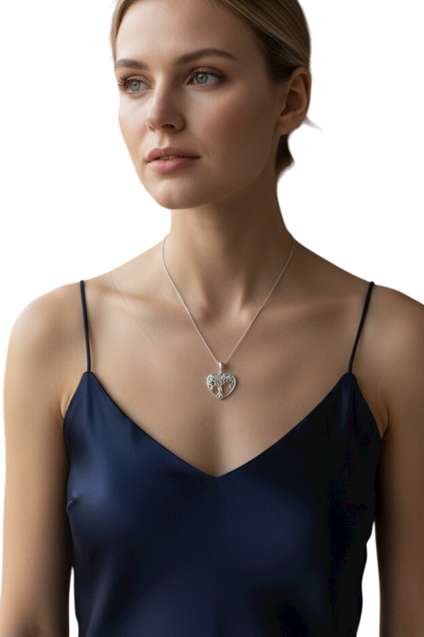 Enchanted Tree of Life Heart Silver Pendant