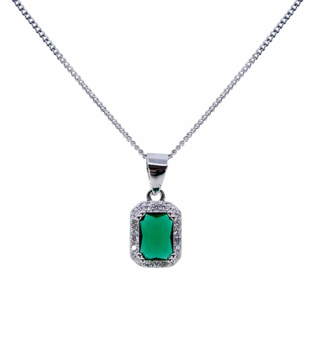 Sterling Silver Tri-Color CZ Oval Pendant Necklace