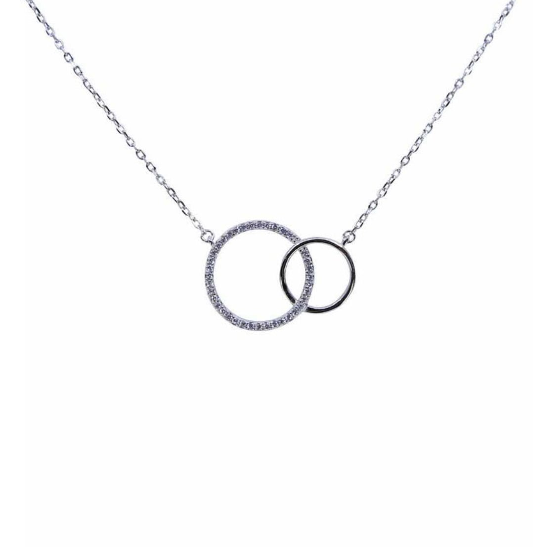 interlocking-circles-cz-01 Interlocking Circles CZ Necklace full view in sterling silver