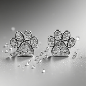Sterling silver clear CZ paw stud earrings front view