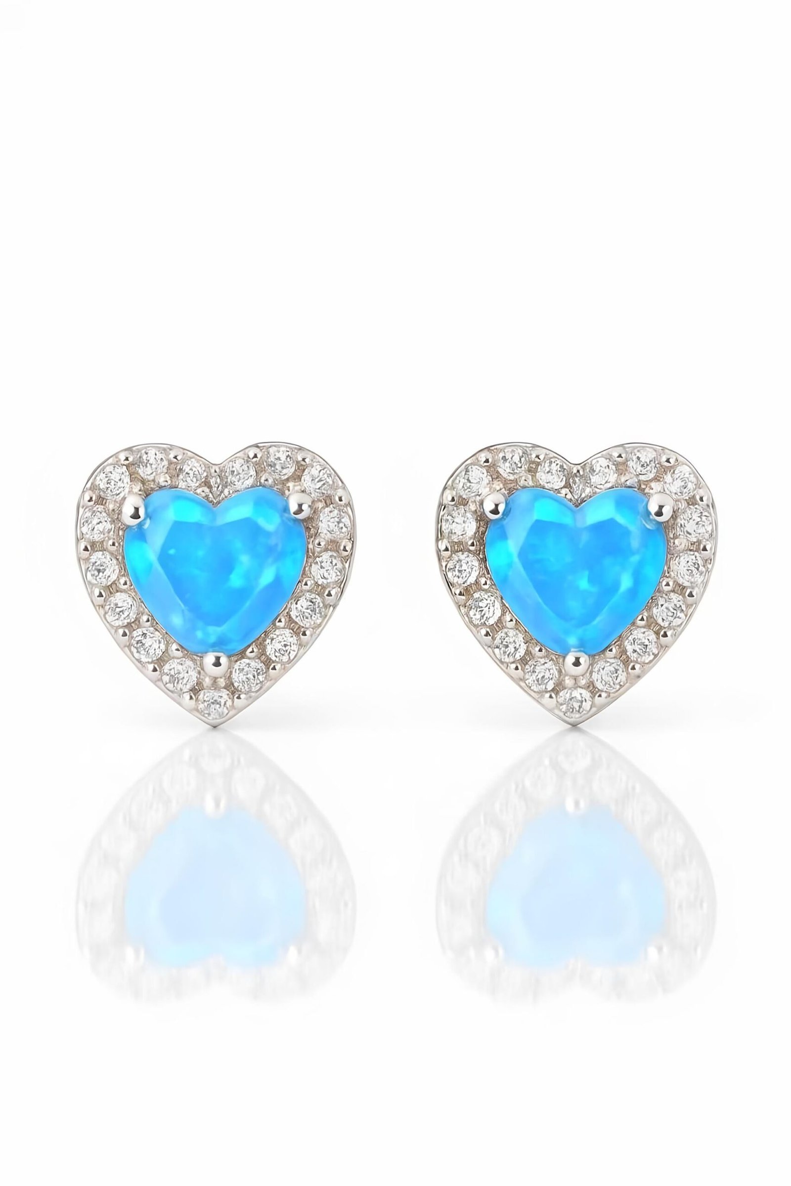 silver-cz-blue-opal-heart-stud-earrings-closeup Close-up of Blue Opal and CZ stones on heart stud earrings