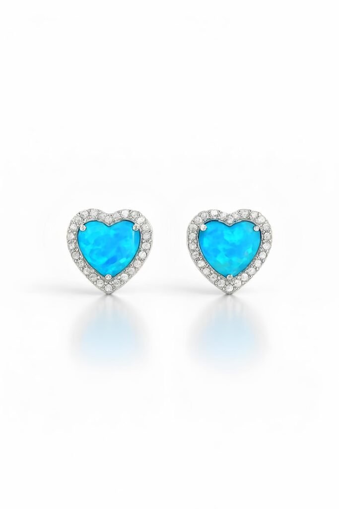 Blue opal heart stud earrings