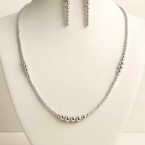 Model wearing Silver Rhodium Plated Ball Bead Necklace by RAFYQ