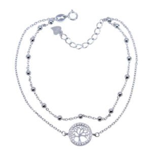 Tranquil Tree of Life Silver CZ Bracelet front view