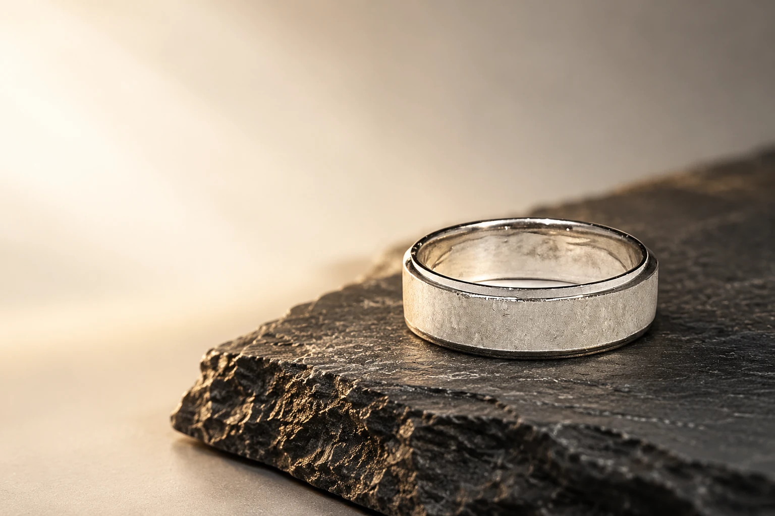 Ashfall silver ring on charcoal slate